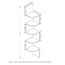 Wall Mount Floating Corner Shelf, 5-Tier, French Oak Grey/Black