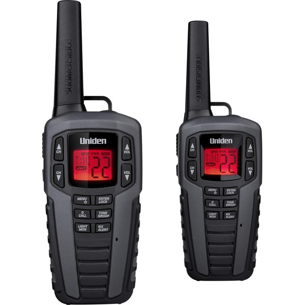 Uniden SX507-2CKHS Up to 50 Mile Range Two-Way Radio Walkie Talkies W/Dual Charging Cradle, Waterproof, Floats, 22 Channels, 142 Privacy Codes, NOAA Weather Scan + Alert, Includes 2 Headsets, Grey