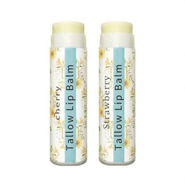Grospe Grass-Fed Tallow Lip Balm Set, Cherry & Strawberry, 2 Pack | Grass-Fed Tallow with Honey & Beeswax for Dry, Chapped Lips — Simple Ingredients, Long-Lasting Moisture for Men & Women