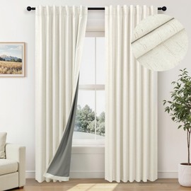 Bedroom Blackout Curtains 68 Inch Length 2 Panel Set Natural Linen Textured Cream Thermal Curtains for Summer Heat Living Room Darkening Pretty Custom Short Drapes for Basement Office Dining Room Kids