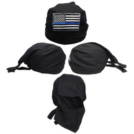 Trade Winds USA Thin Blue Line Police Memorial Black Embroidered Doo Rag Skull Cap