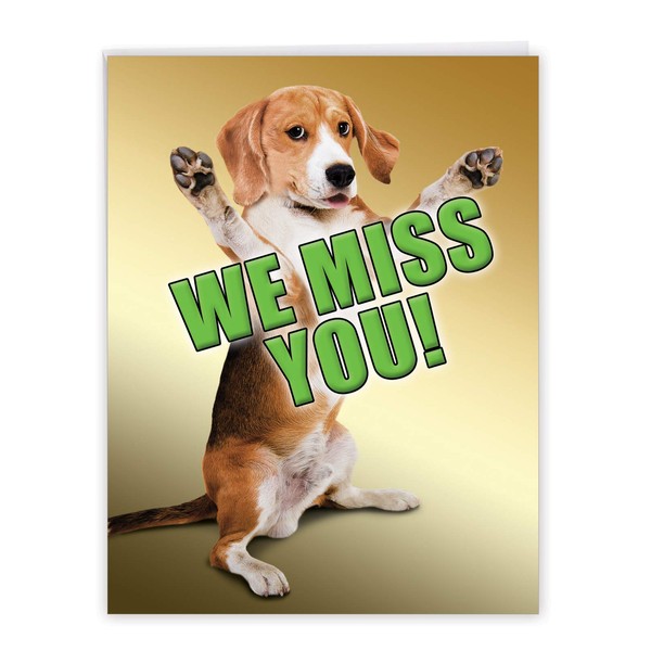 NobleWorks - Cute Miss You Greeting Card w/Envelope (Big 8.5 x 11 Inch) Pet Dog Thinking of You Notecard From All Of Us, Big Gratitude Stationery for Kids, Adult - Miss You This Much Dog J2232MYG-US