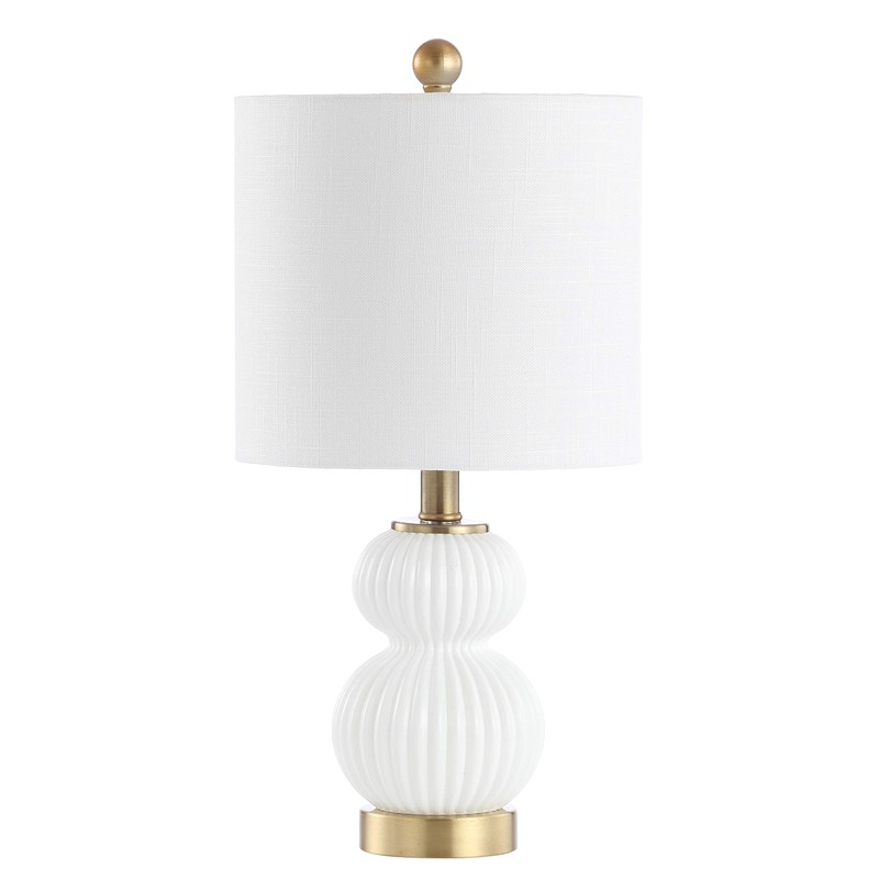JONATHAN Y 20" White/Brass Gold Ribbed Gourd Glass Table Lamp,