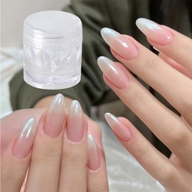 GZMAYUEN Moonlight White Chrome Nail Powder, White Pearl Nail Powder Pigment Mirror Effect Aurora Magic Pearlescent Nail Glitter Nail Art 3g/Jar