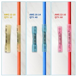 WQDD STANPET P Cable Connectors Waterproof - 110 Pieces Heat Shrink Butt Connectors & Crimp Connectors 10-26AWG for Car Boat Marine - Coloured Heat Shrink Tubing Kit (Red/Blue/Yellow)