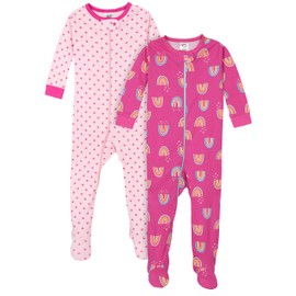 Gerber Baby Girls 2-pack Footed Pajamas And Toddler Sleepers, Rainbows Pink, 24 Months US