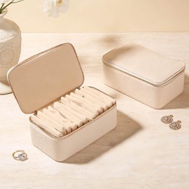 Yaliang Travel Jewelry Case with 12 Velvet Zipped Pouches Bags, Beige