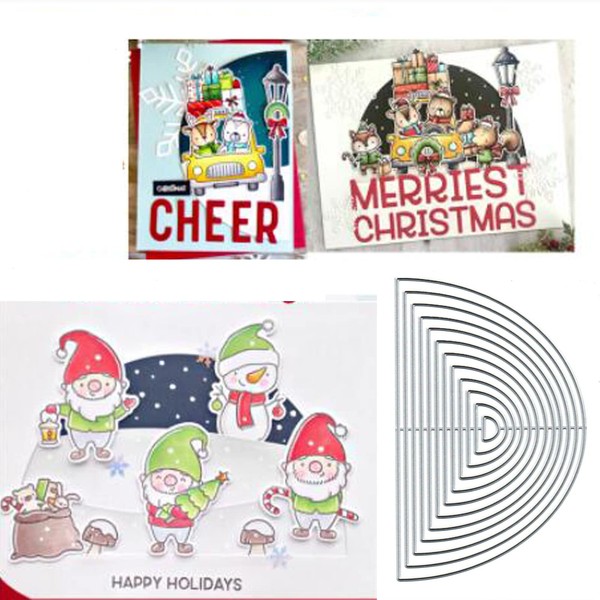 12pcs Nesting Half-Circle Metal Die Cuts,Merry Christmas Nest Round Cutting