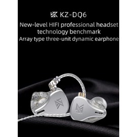 KZ DQ6 Array type three-unit dynamic in-Ear Headphone, HIFI Stereo Noise Isolating Sport IEM Wired Earphones/Earbuds/Headphones with Detachable Cable (without Mic, Grey)