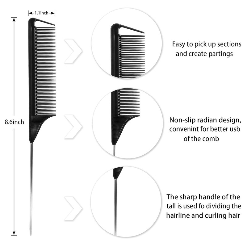 Fgail 4PCS Wide Tooth & Rat Tail Hair Combs Set