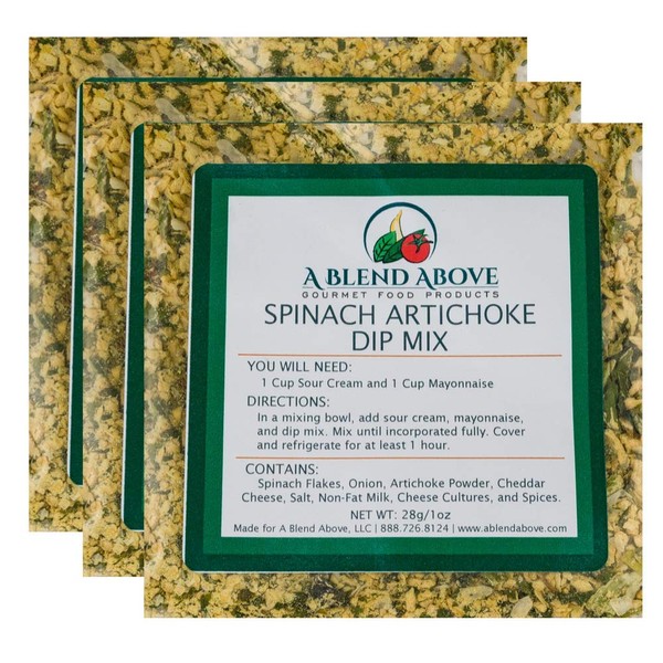 A Blend Above Spinach Artichoke Dip Mix Seasonings Packet, Gourmet Food, 1 oz (3 Pack)