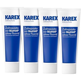 KAREX Toothpaste, 4 x 75 ml, for healthy, white teeth without fluoride, effectively protects against tooth decay and gum problems with hydroxyapatite