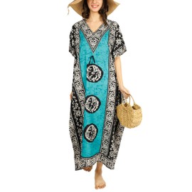 Tengru Lifestyle Ladies Kaftans Tunic Kimono Maxi Women Dashiki African Caftan Plus Size Lounge Girls Kimono for Any Occasion, Tl-tfl-teal, One Size