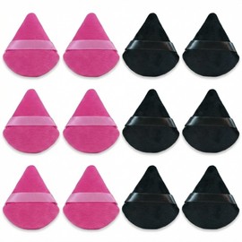 12pcs Powder Puffs for Face Triangular Velour Makeup Puff for Loose and pressed powders,Cosmetic Foundation, Under Eyes, Nose, Cheeks.Corners, for Loose Powder Body Powder Makeup Tool (Black & Red)