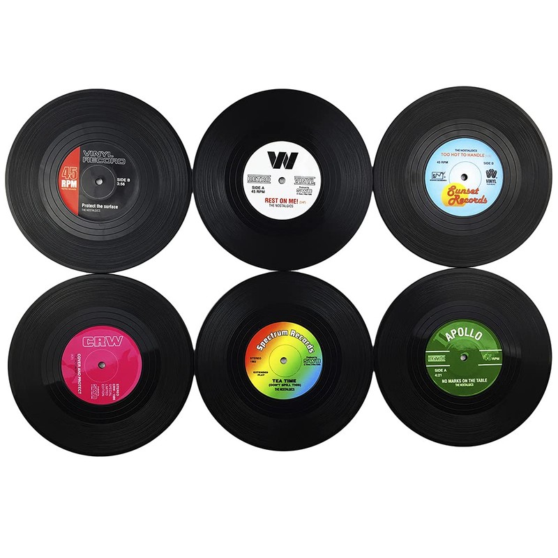 Dooppa 6PCS Coasters Retro Vinyl CD Record Coaster Classic Music