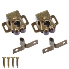 2 Pack Cabinet Latch Double Roller Catch, Heavy Duty Latch Hardware with Screws for Cupboard Closet Cabinet Door Kitchen, Bronze
