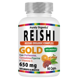 Reishi Gold, Organic Complex. Suplemento Premium con Extracto de Reishi, Cúrcuma, Té Verde y Vitamina C en 90 Cápsulas para una Nutrición Natural y Equilibrada. Purely Organics.