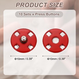 uxcell 10 Sets Sewing Snap Buttons, 10mm Invisible Press Studs Buttons Sew-on Metal Snap Fasteners Zinc Alloy for Clothes DIY Crafts, Red