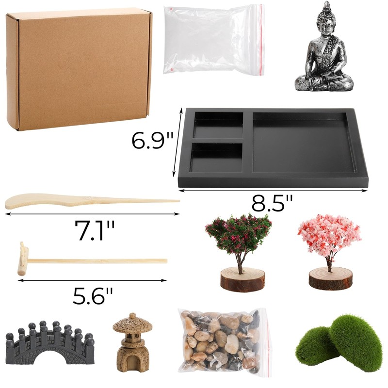 Hiceeden Zen Garden Kit for Desk, 8.5×7.5 Inches Japanese Mini