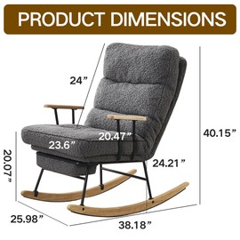 HomJoones Modern Teddy Gliding Rocking Chair with High Back, Retractable Footrest, and Adjustable Back Angle for Nursery, Living Room, and Bedroom (Gray)