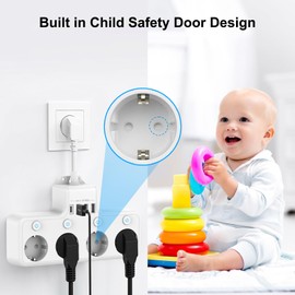 Power Strip with USB, 4 Independent Switched Sockets, Multiple Socket with USB C (PD 20W) and 3 USB-A 4-Way Power Strip, White, Child Safe Power Strip for Home (White)