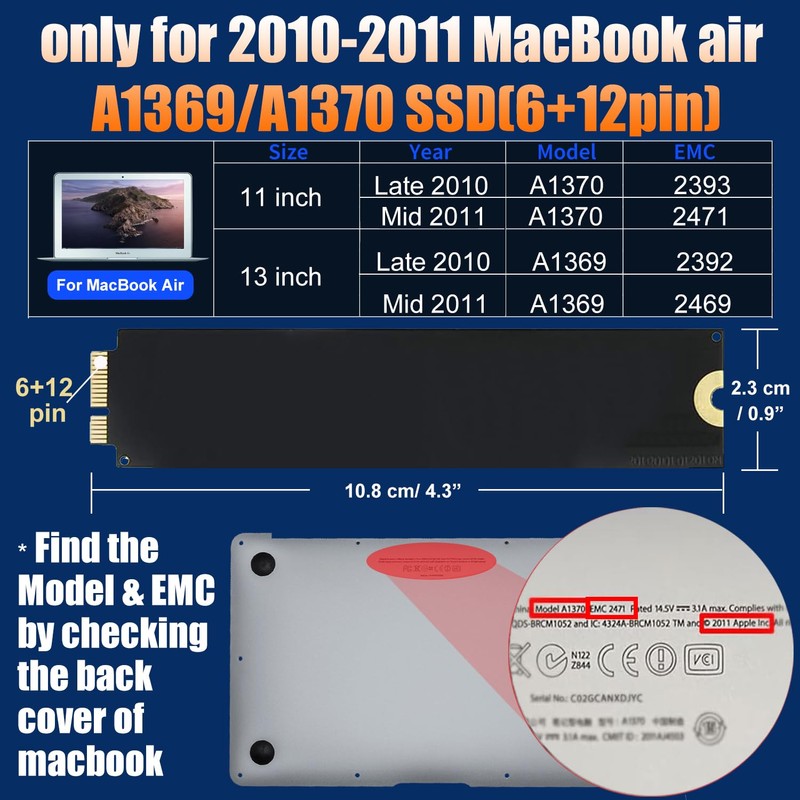 Bitsjour SSD Enclosure for 6+12pin Apple 2010 2011 MacBook Air