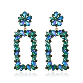 Clearine Gorgeous Sparkly Marquise Teardrop Rhinestone Flower Geometric Rectangle Statement Dangle Earrings for Women Girl Party Emerald Green Gold-Tone
