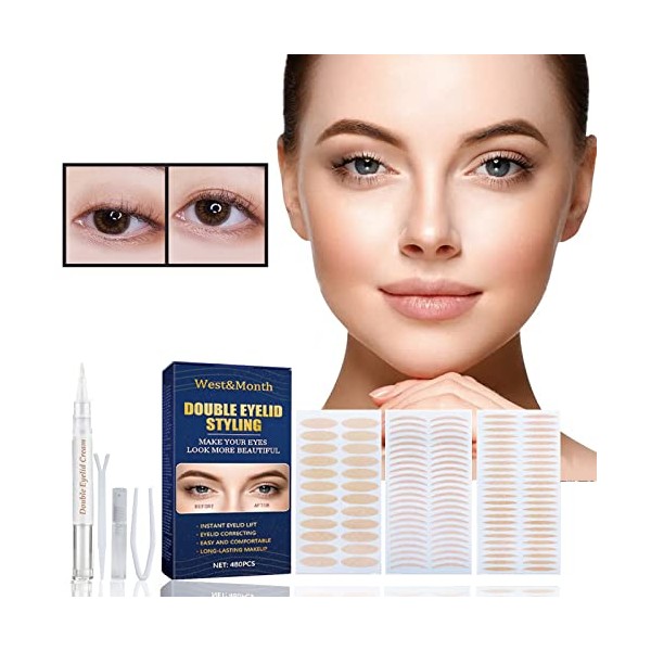 Eyelid Tape for Hooded Eyes, 480 Pcs Eyelid Lift Strips Instant Eye Lift, Ultra Invisible Double Eyelid Tape Without Surgery Eyelid Correction strips Beauty Tools, for Sagging Eye,Uneven Mono-eyelids