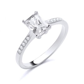 925 Sterling Silver 2.00ct Emerald Cut CZ Solitaire Ring size K L M N O P Q R S (M)