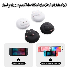 GeekShare Joystick Caps Compatible with Switch 2 - Anti-Slip Thumb Grip Caps - Silicone Analog Cover Thumbstick Grips for Switch 2025, Black & White Kittens