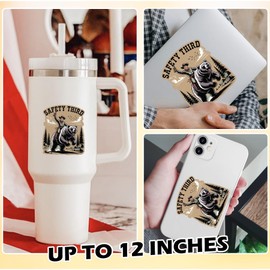 Safety Third Sticker Cowboy Riding Bear Chaotic Neutral Wilderness Funny Blue Collar Meme Decal Waterproof Die Cut Vinyl & Transparent DTF Decal for Water Bottle Laptop Car Helmet Gifts for Men Women