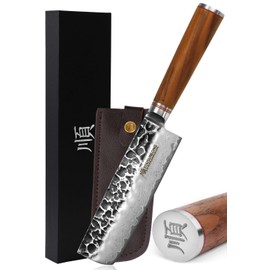 YOUSUNLONG Nakiri Knife 6.5 inch - Japanese Hammered Damascus Steel Blade - American Naturel Walnut Handle