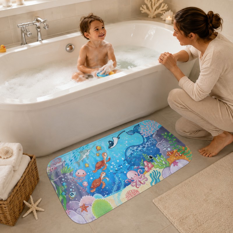 Extra-Long Cartoon Non-Slip Bathtub Mat – PVC Bath and Shower