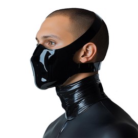 GREEFEI Black Latex Half Mask, Natural Rubber Mask, Handmade for Men and Women, Cosplay Masquerade Mask, XL