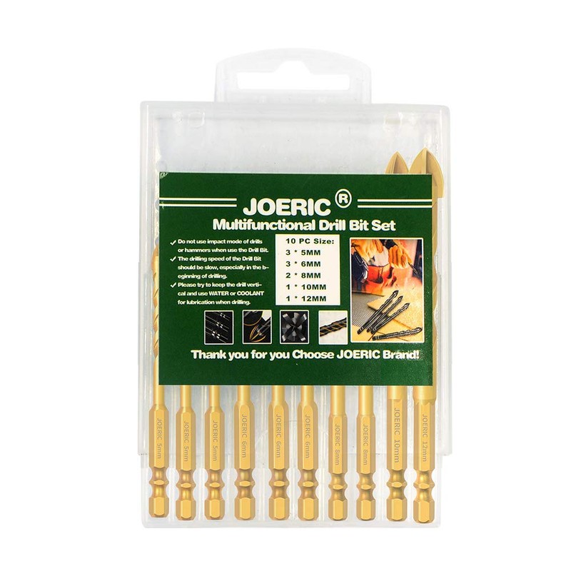 10pc Titanium Plating Masonry Drill Bits, JOERIC Concrete Drill Bit