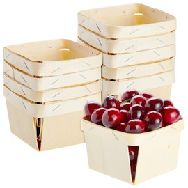 Bright Creations Berry Basket - 10-Pack, 1-Pint, 4-Inch Square, Natural Wood - Produce Boxes