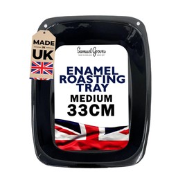 Samuel Groves Vitreous Enamel Roasting Tin, Medium 33cm Tray, UK Made, Roasting Tin, Roasting Tins, Baking Tray Set, Roasting Tray, Turkey Roasting Tray, Roasters (33cm Medium)