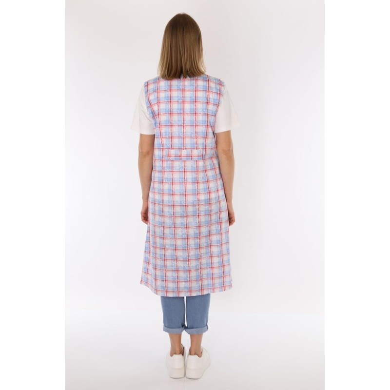 Schuerzenfabrik Button Gown Women's Mixed Fabric Checked Apron Sleeveless Cooking