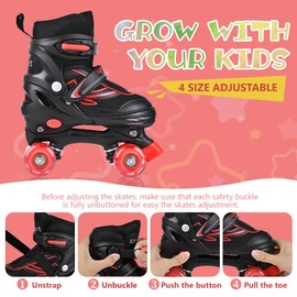 G MGY OLED Boys Roller Skates, 4 Size Adjustable Roller Skates with All Wheels Light up, Fun Illuminating Rollers Skates for Boys Skates, Black Red (Youth 4-7)