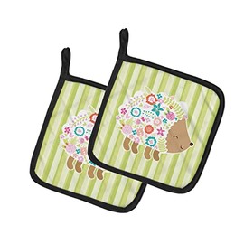 Caroline's Treasures BB6935PTHD Flowered Hedgehog Pair of Pot Holders Kitchen Heat Resistant Pot Holders Sets Oven Hot Pads for Cooking Baking BBQ, 7 1/2 x 7 1/2
