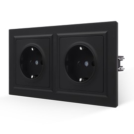 JIMEIDA Double Socket Black Smooth Skin Feel Double with Plug-In Terminal 16 Amp Schuko Socket Wall Socket 155 x 84 mm, 250 V (Cannot Be Installed Vertically)