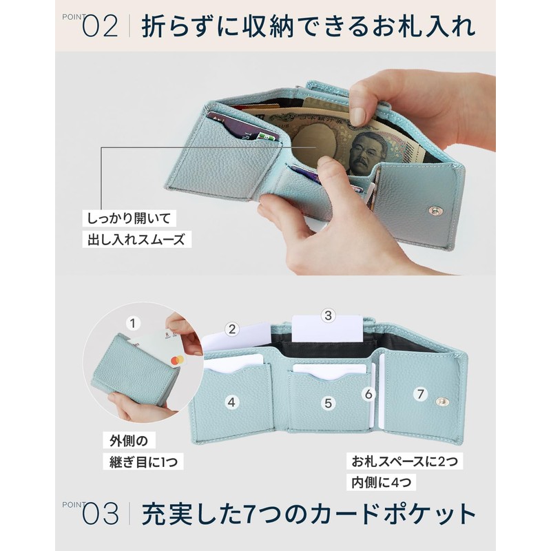 NEESE 【the Minimalist】Mini Wallet, Choose from 17 Colors, Fold-Free Bill