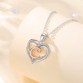 INFUSEU C Initial Necklace Heart Rose Gold A-Z Letter Jewelry Cubic Zirconia Birthday Gifts for Women Wife Mom, 20 Inch Chain