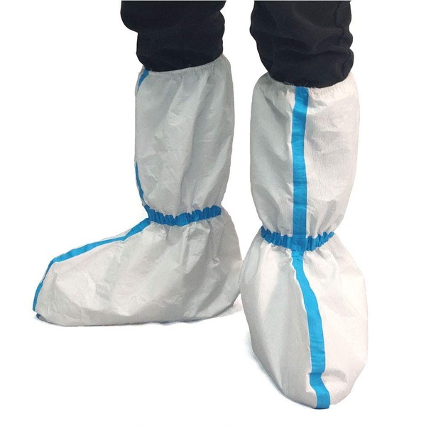 ZMDREAM 5 Pairs Disposable Hazmat Boot and Shoe Covers Knee High Booties Non-Slip and Waterproof White 18 inch Tall