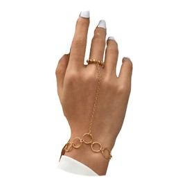 Inateannal Boho Finger Ring Bracelet Gold Beads Ring Bracelet Hand Chain Slave Bracelet O Ring Hand Harness Accessories for Women Girls, Stone