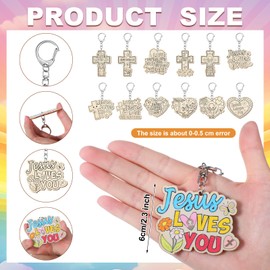 Trnayi 36 Pcs Christian Unfinished Crafts Color Your Own Jesus Loves Me Religious Keychains Wood DIY Coloring Crafts Gifts for Sunday School Party Favors Painting DIY Arts Project Decoration