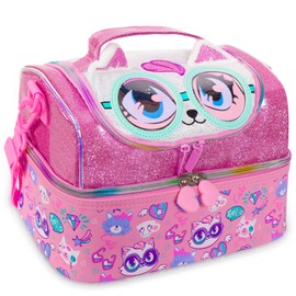 YOYTOO Kids Double Decker Cooler Insulated Lunch Bag, Back to School Large Meal Tote for Boys, Girls, Men, Women, with Adjustable Strap, Cat