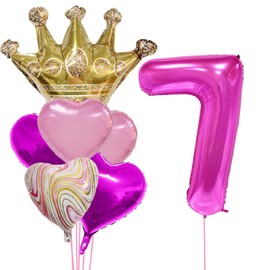 Gold Crown Theme 7th Birthday Boy Girl Decoration Supplies Foil Balloons Set, Rose Red Happy 7 Birthday Rose Red Number 7 Mylar balloons Banner Baby 7th Birthday Party Wedding Baby Shower Anniversary