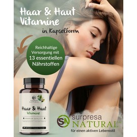 Surpresa Natural Haut & Haar Kapseln hochdosiert I 1x 180 Kapseln I 200mg Brennessel-Extrakt & Hirsesamen pro Kapsel I Haut & Haar Vitamine I Nahrungsergänzungsmittel vegan & laborgeprüft