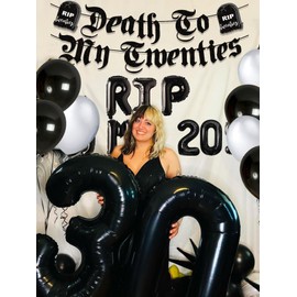 JeVenis Rip to My 20s Balloons Rip Twenties Balloons Gothic Birthday Decoration 30 Birthday Death to My 20s Banner Funeral for My Youth 30th Birthday Decoration